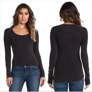 Free People Black Synergy Cuff Thermal Long Sleeve Top